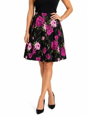 Talbots Floral Pleated Skirt XL Pink Black A-Line Career Office